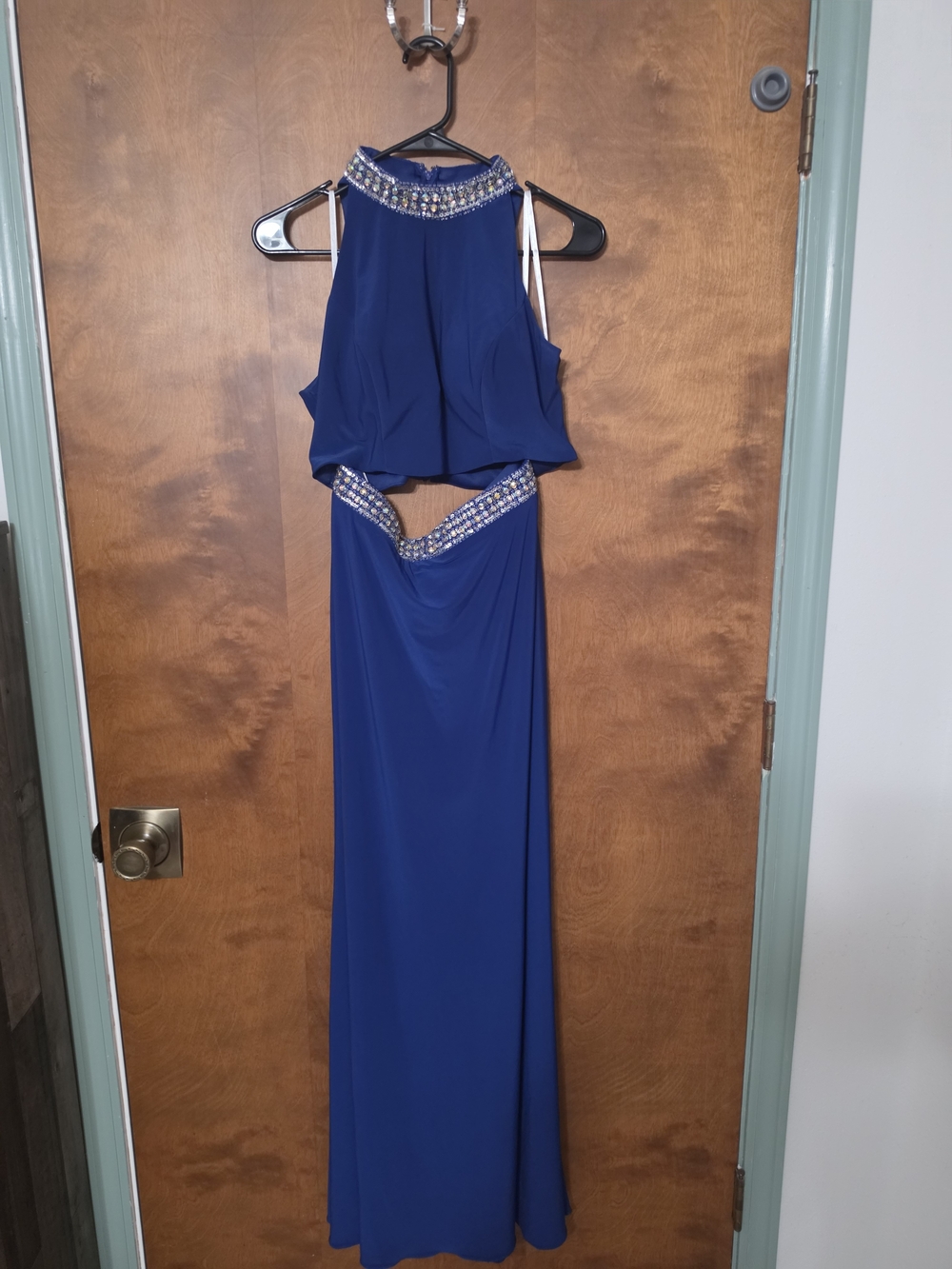 Eva- Beaded High-Neck Royal Blue Two Piece Dress